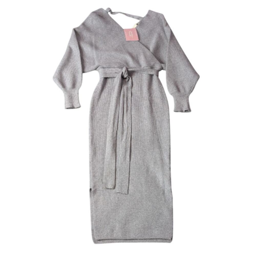 MABLE Cameo Batwing Knit Midi Dress Gray Size Large NWT Glam Flirty OfficeSiren